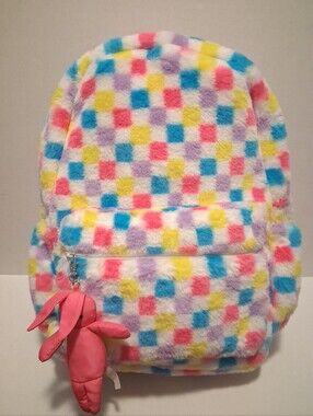 Claires Fluffy School Backpack With Backpack Clip NWT